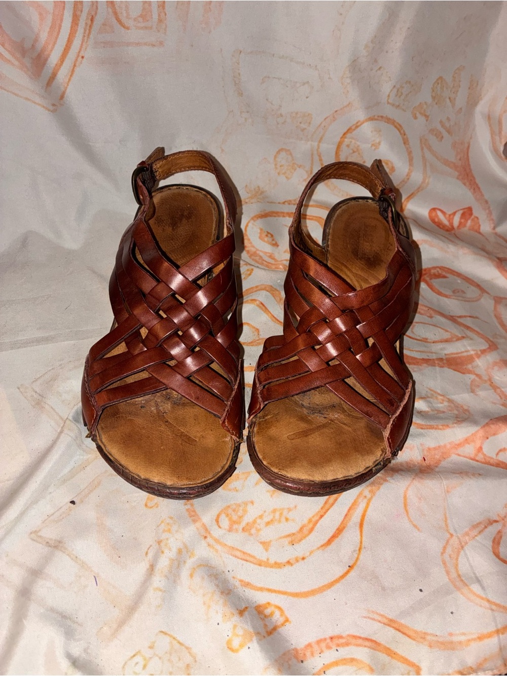 Born Brown Leather Woven Huarache Wedge Sandals